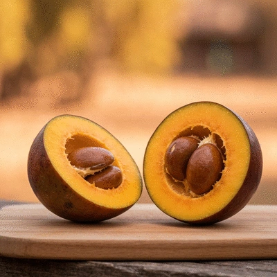 Whole African Mango fruit with seeds visible
