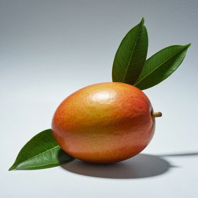 Fresh African Mango fruit with leaves on a light background