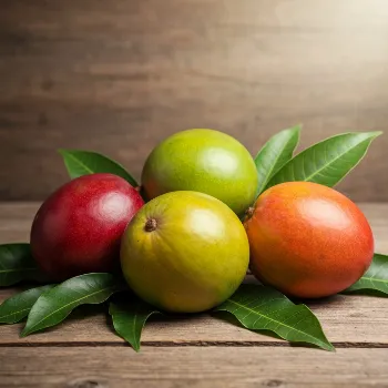 Fresh African Mango fruit and leaves, symbolizing natural wellness and health
